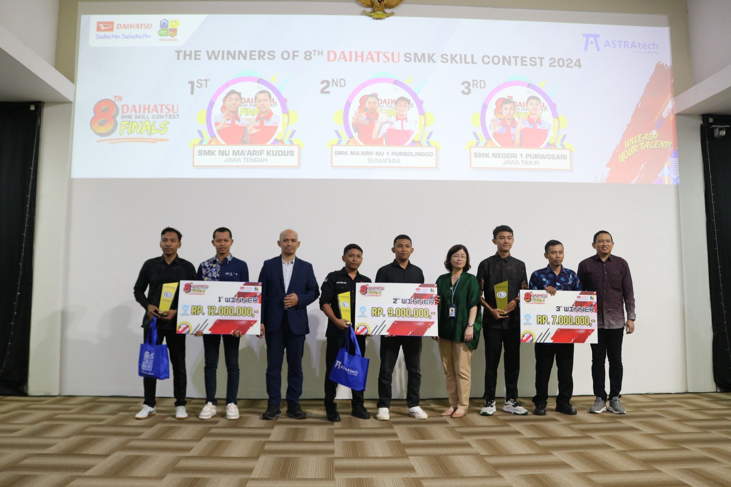 Perwakilan Manajemen Daihatsu Dan Mitras Dudi Berfoto Bersama 3 Smk Pemenang Daihatsu Smk Skill Contest 2024